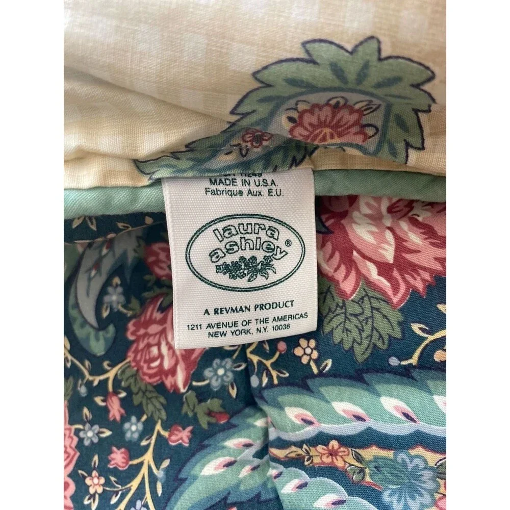 Laura Ashley Vtg Teal Paisley Pink Rose Reversible Comforter Full Boho Portobelo